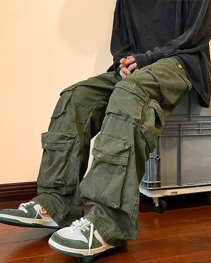 Męskie spodnie bojówki z szerokimi nogawkami