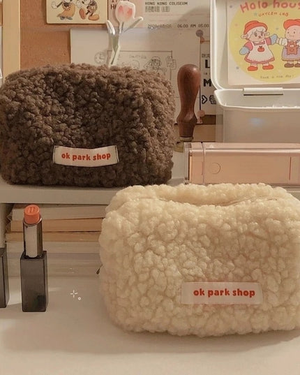 Kosmetyczka pluszowa z miękkiego materiału z nadrukiem