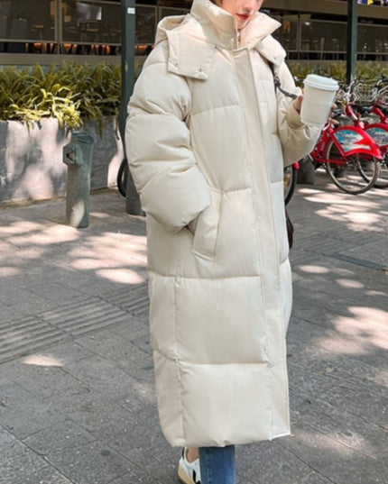 Damska kurtka zimowa z kapturem długości za kolano