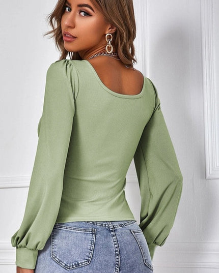 Damska koszulka z długim rękawem i bufiastymi rękawami