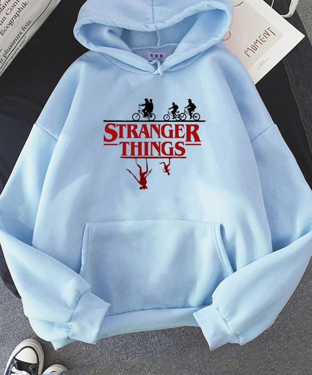 Damska bluza z kapturem z napisem STRANGER THINGS
