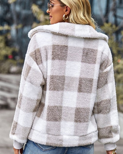 Damska kurtka przejściowa w kratkę ocieplana