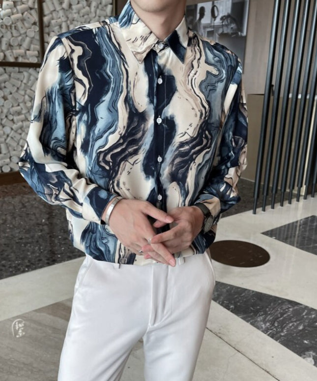 Męska koszula o luźnym kroju w abstrakcyjne wzory