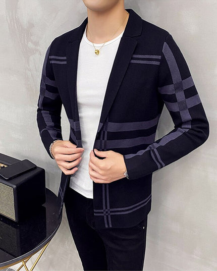 Męski sweter typu kardigan w ozdobną kratę