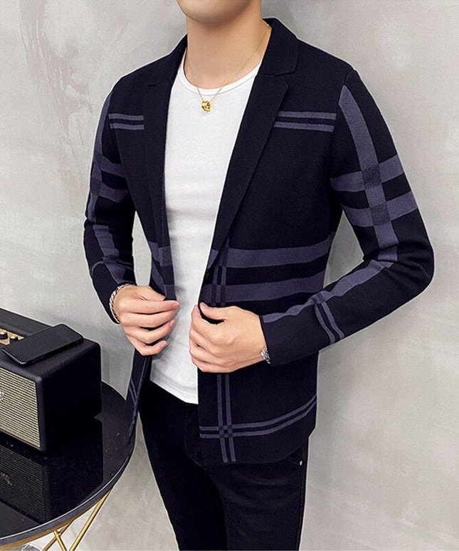 Męski sweter typu kardigan w ozdobną kratę