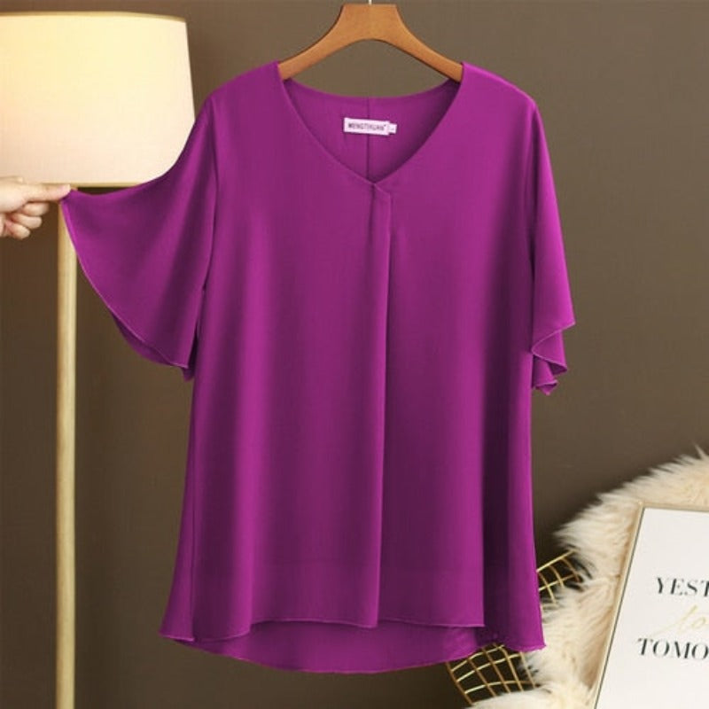 Damski T-shirt elegancki ze zwiewnego materiału