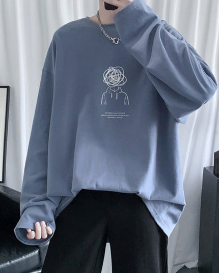 Męska koszulka z długim rękawem o luźnym kroju z nadrukiem