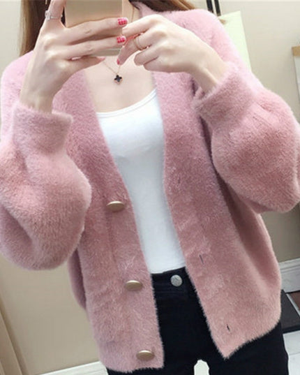 Damski sweter typu kardigan z futerkowej tkaniny