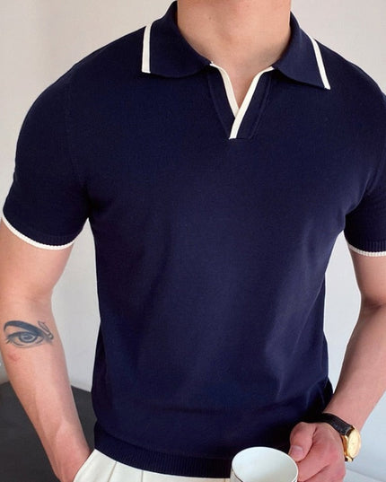 Męska koszulka polo prążkowana z ozdobną lamówką