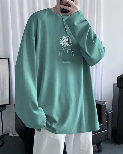 Męska koszulka z długim rękawem o luźnym kroju z nadrukiem