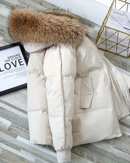 Damska kurtka zimowa z futrzanym kapturem