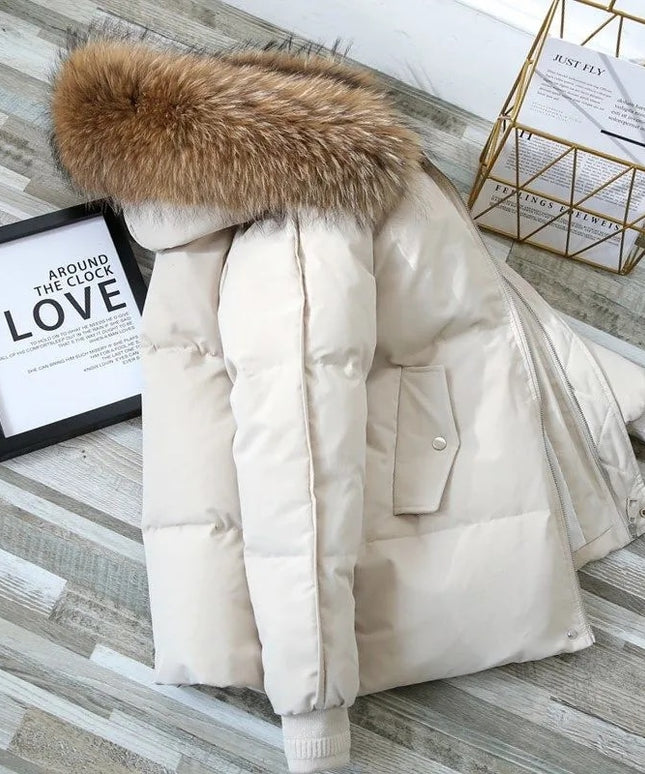 Damska kurtka zimowa z futrzanym kapturem