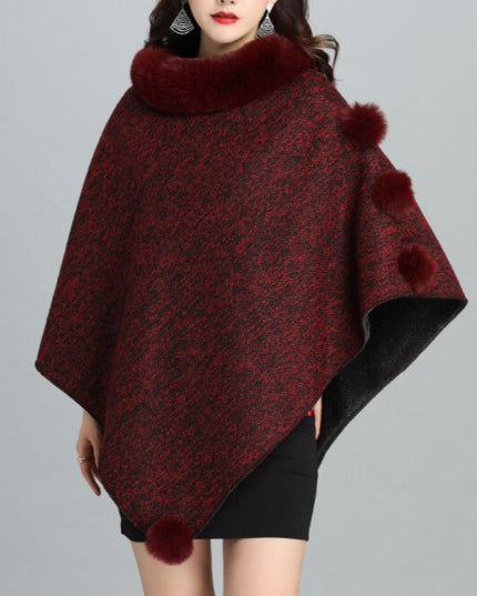 Damski sweter typu ponczo z futerkiem