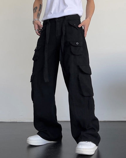 Męskie spodnie cargo z szerokimi nogawkami