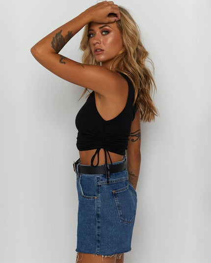 Damski crop top na ramiączkach ze ściągaczami