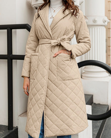 Damski płaszcz zimowy pikowany z kieszeniami