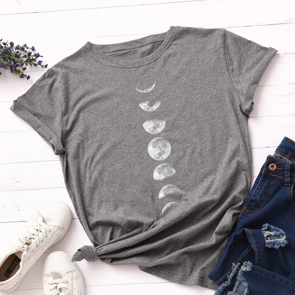 Damski T-shirt klasyczny z nadrukiem z motywem księżyca