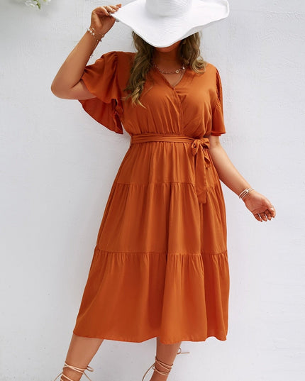 Sukienka plus size midi letnia z kopertowym dekoltem