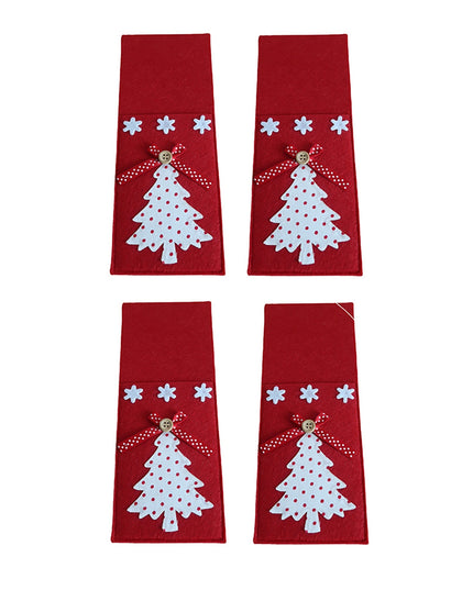 Świąteczne pokrowce na sztućce z choinką w kolorze czerwonym (4szt)