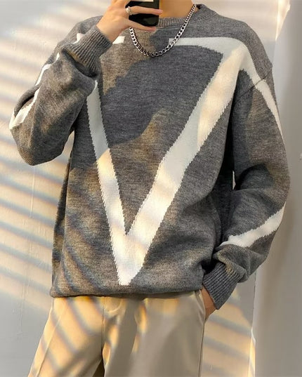 Męski sweter z dekoltem w łódkę z białym wzorem