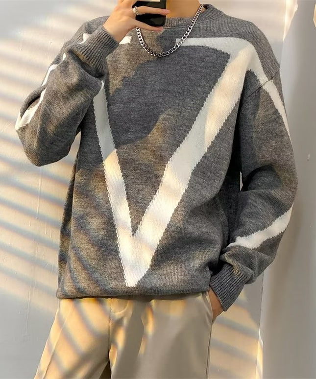 Męski sweter z dekoltem w łódkę z białym wzorem