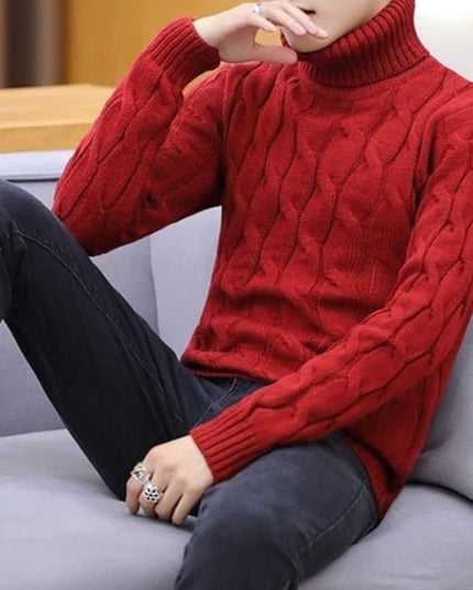 Męski sweter typu golf we wzór jodełki