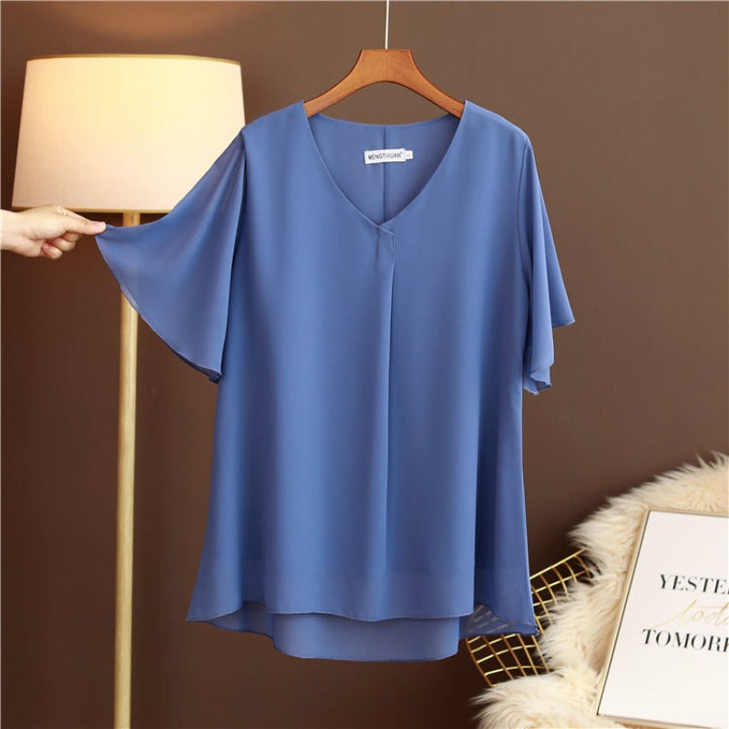 Damski T-shirt elegancki ze zwiewnego materiału