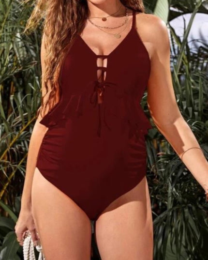 Jednoczęściowy strój kąpielowy dla kobiet w ciąży z ozdobnym dekoltem i falbankami