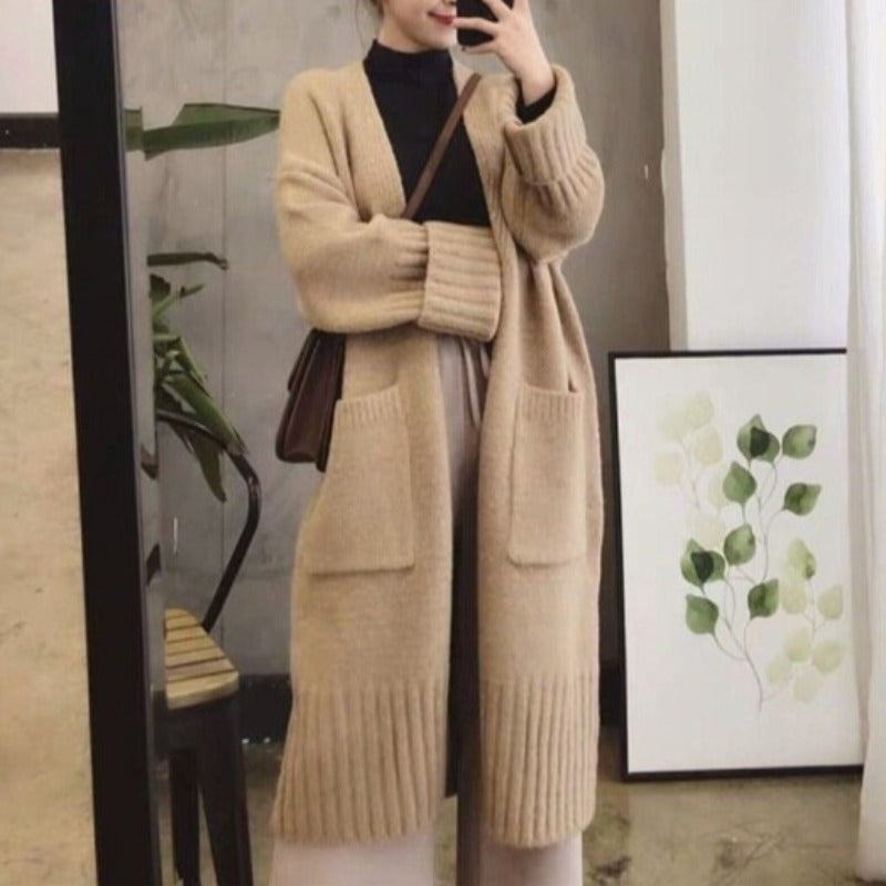 Damski sweter typu kardigan z kieszeniami