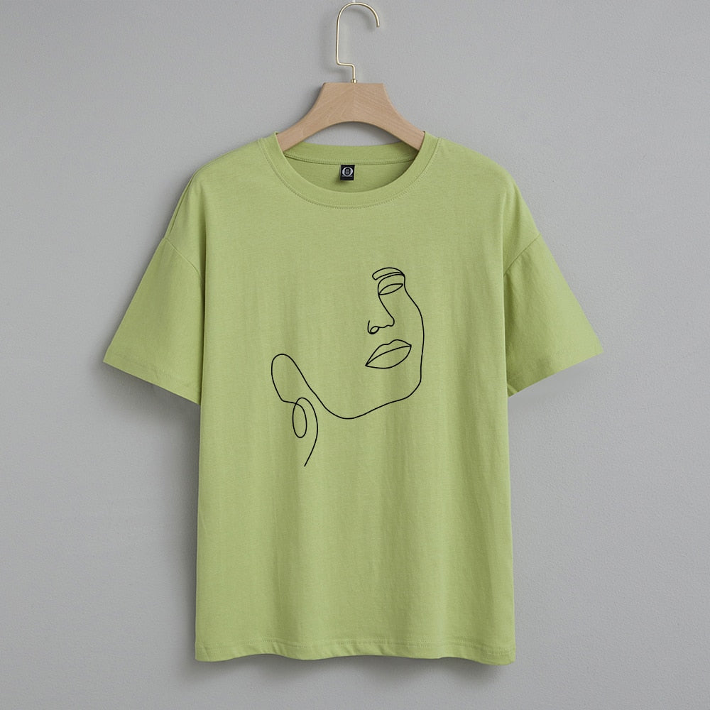 Damski T-shirt z nadrukiem z minimalistycznym motywem