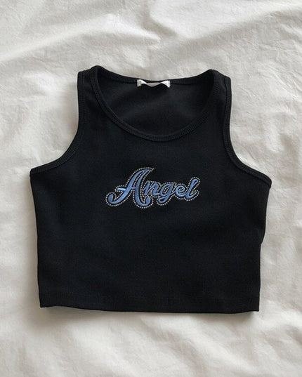 Damski crop top na ramiączkach z napisem "Angel"