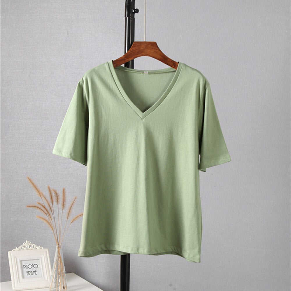 Damski T-shirt z dekoltem w serek