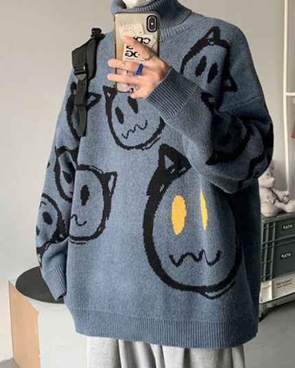 Męski sweter typu golf z nadrukiem