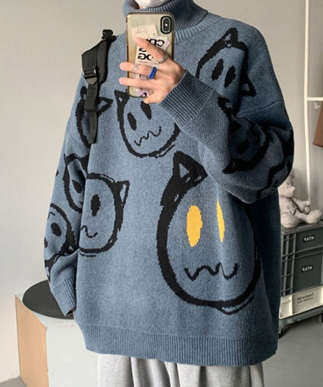 Męski sweter typu golf z nadrukiem