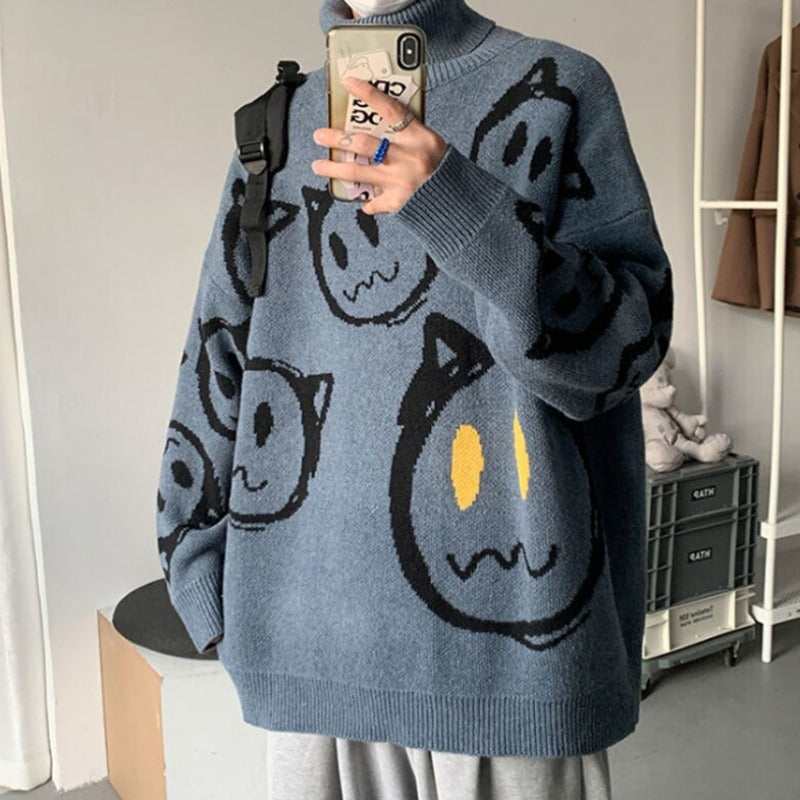 Męski sweter typu golf z nadrukiem