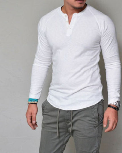 Męska koszulka z długim rękawem dopasowana z guzikami