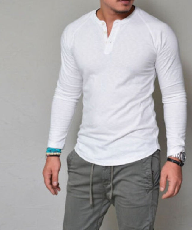 Męska koszulka z długim rękawem dopasowana z guzikami