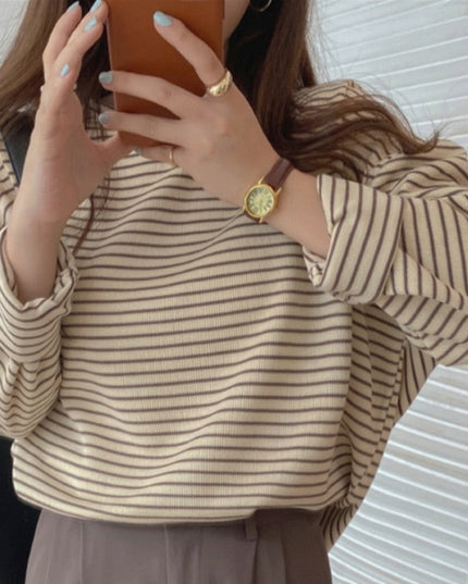 Damska koszulka z długim rękawem oversize w paski