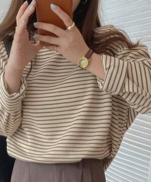 Damska koszulka z długim rękawem oversize w paski