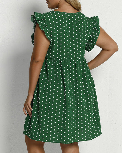 Sukienka mini plus size letnia w grochy z wiązaniem na dekolcie