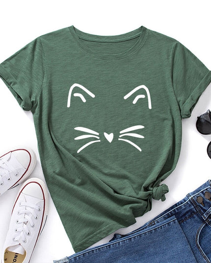 Damski T-shirt klasyczny z nadrukiem z motywem kotka