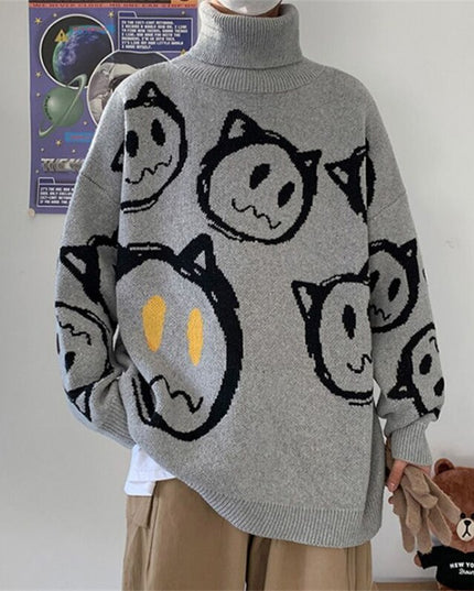 Męski sweter typu golf z nadrukiem