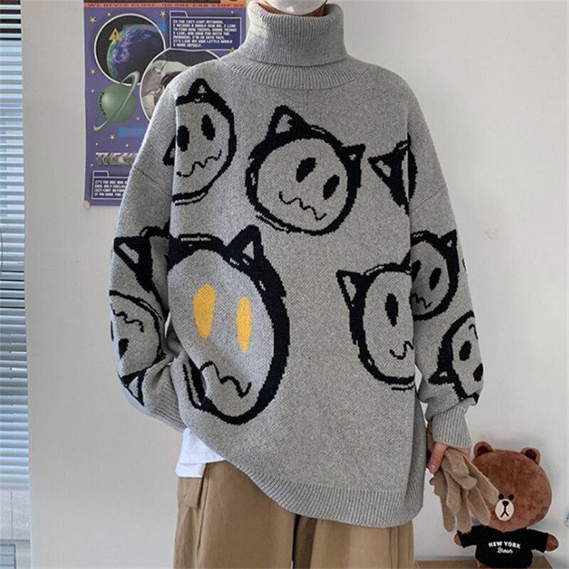 Męski sweter typu golf z nadrukiem
