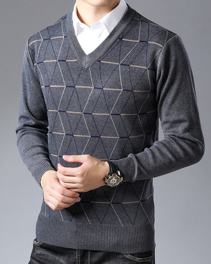 Męski sweter z dekoltem w serek we wzorki