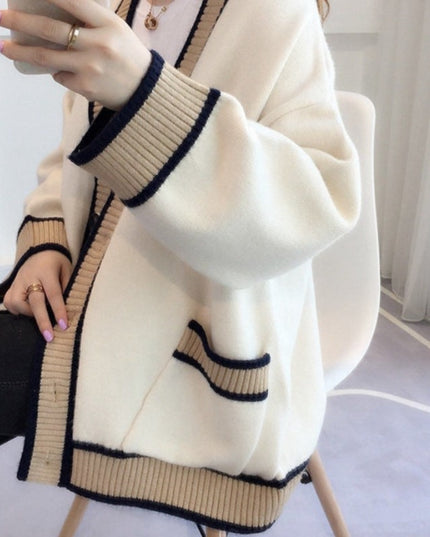 Damski sweter typu kardigan dwukolorowy