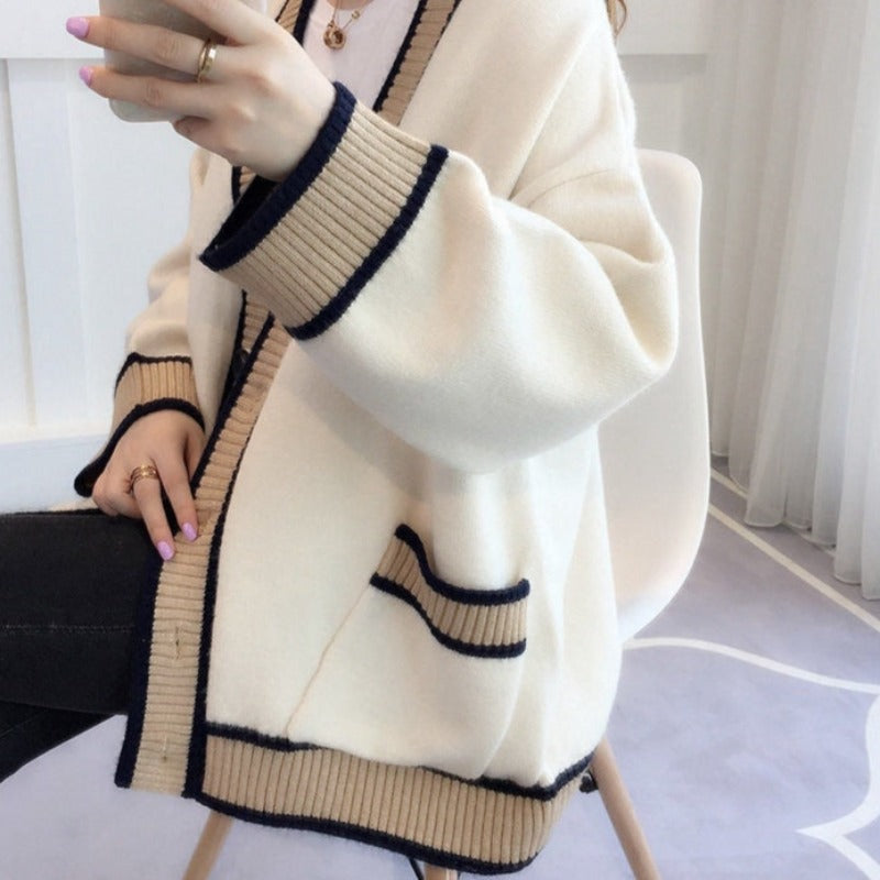 Damski sweter typu kardigan dwukolorowy