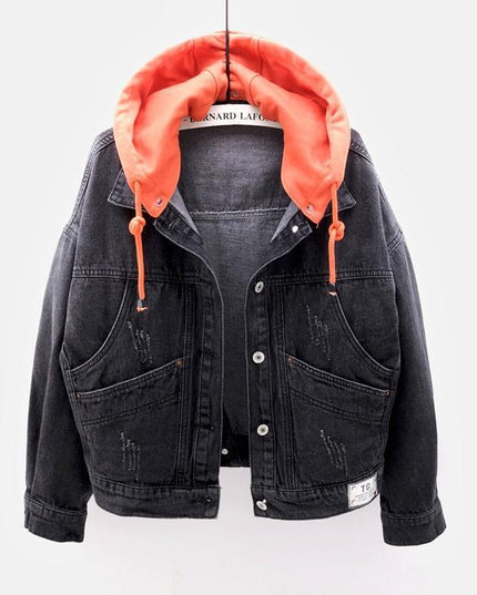 Damska kurtka jeansowa oversize z kontrastowym kapturem