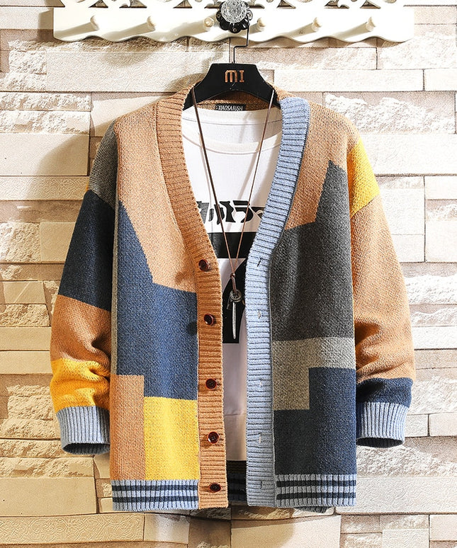 Męski sweter typu kardigan wielokolorowy