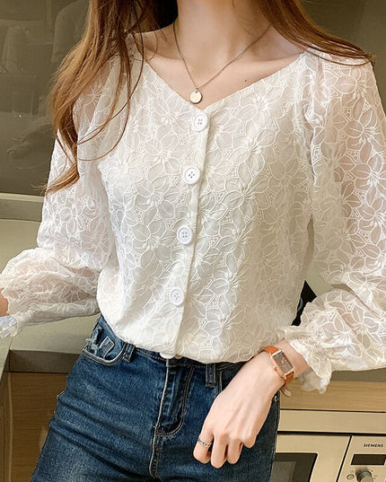 Damska koszula koronkowa z falbankami na rękawach