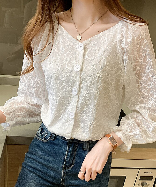 Damska koszula koronkowa z falbankami na rękawach